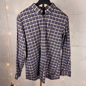 Eddie Bauer Men’s Flannel Plaid Button-Down Shirt Relaxed Fit M Blue Beige